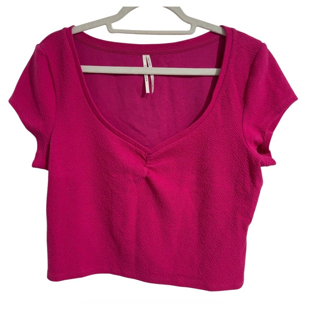 Anthropologie By Anthropologie Magenta Pink‎ Textured V-Neck Crop Top XL RN66170